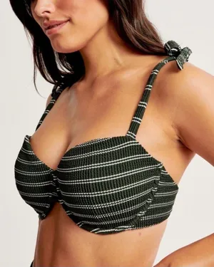 NWT Abercrombie and fitch green striped bikini top Curve Love thumbnail 1