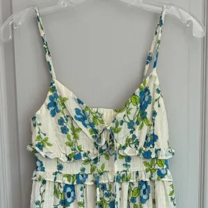 Band of the Free Floral Ruffle Maxi Dress Egret‎ Palace Blue XS B50326 Boho thumbnail 10