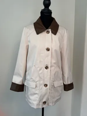 Sanctuary Cream Barn Jacket With Brown Faux Leather Trim M thumbnail 8