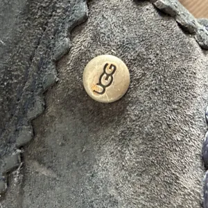 UGG Navy Suede Shearling Moccasins with Teal Bow Trim thumbnail 8