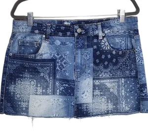 No Boundaries Bandana Patchwork Print Low Rise Denim Mini Skirt Size Medium thumbnail 1