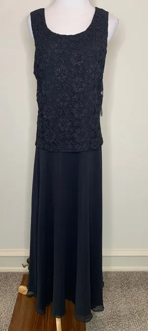 NWT R&M Richards Black Formal Dress Lace Chiffon Sz 18 thumbnail 1