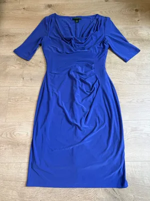 EUC Womens Lauren Ralph Lauren dress blue short‎ sleeve stretch cowl neck 6 thumbnail 1