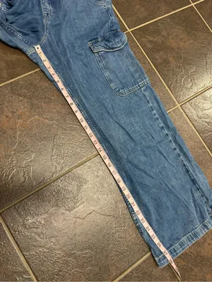 Gap Pull On Wide Leg Cargo Denim Jeans Cotton Tie Waist Medium Wash Blue Medium thumbnail 13