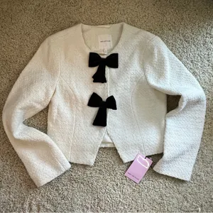 Avec Les Filles Ivory Cream Black Bow Cardigan Blazer NWT thumbnail 15