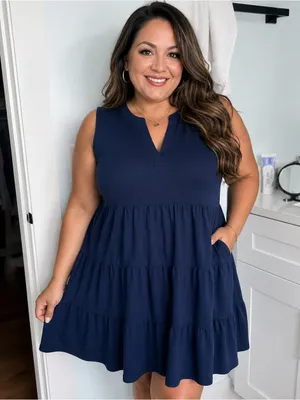 Crown & Ivy Navy Blue Sleeveless Tiered Babydoll Dress Size XL thumbnail 1