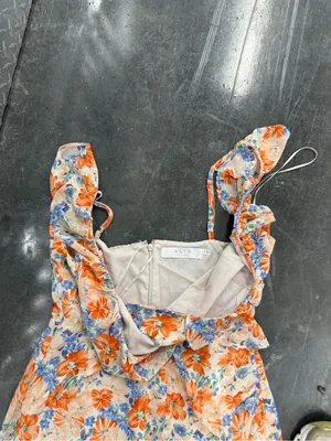 Astr Floral Ruffle Maxi Dress — Orange, Blue & Cream thumbnail 6
