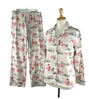 Nick and Nora Sz Small Pajama Set Womens Pink Drawstring Pockets Camper Flamingo thumbnail 1