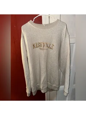 Nashville Tennessee Embroidered Beige Oversized Crewneck Sweater XL thumbnail 7