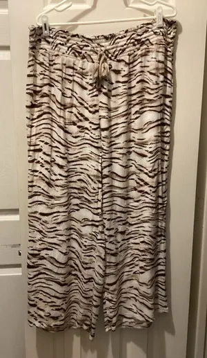 Wide Leg Lounge Pants in Cream with Brown Zebra Print thumbnail 1