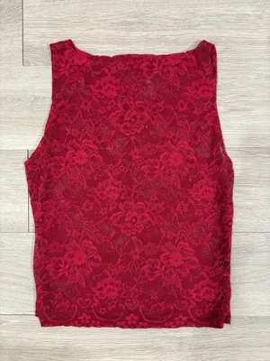 SheIn Red Sheer Red Lace Top thumbnail 1