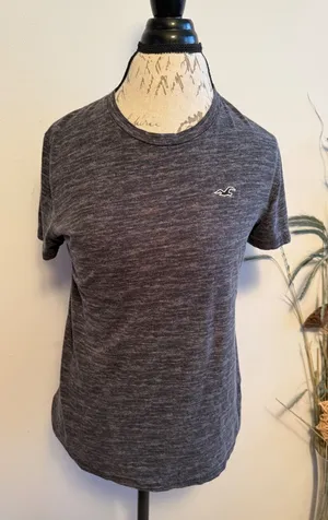 Hollister Must Have Collection Charcoal Gray Marl Cotton Logo T-Shirt Mens‎ S thumbnail 1