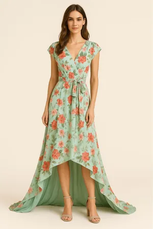 ELIZA J Floral Belted Maxi Dress Sz‎ Mint Green Sz 10 thumbnail 1