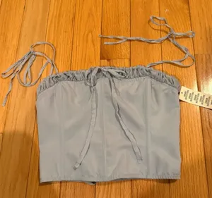 Out From Under Corset Bustier Crop Top Womens M Light Blue Lace-Up Ruched thumbnail 1