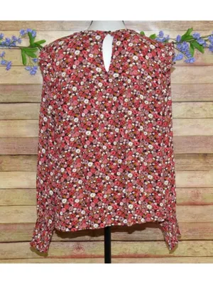 KNOX ROSE Women’s Peasant Blouse Top Size XXL Pink Floral Smocked Shabby Chic thumbnail 8
