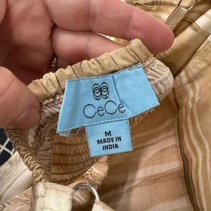 CeCe Maxi Sundress Womens Size M Tan & Ivory Stripe Sleeveless Pockets thumbnail 6