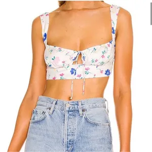 For Love And Lemons Farah Floral Bustier Crop Top White‎ Coquette Small thumbnail 1