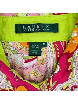 Lauren Ralph Lauren Hot Pink Lime Green Paisley Top Preppy Dopamine Y2K Medium thumbnail 6