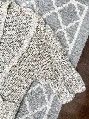 Free People marble tan crochet knit open cardigan quarter sleeve sweater thumbnail 5