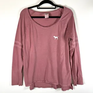 Pink Victorias secret dog logo Large tee shirt long sleeve Casual‎ thumbnail 1
