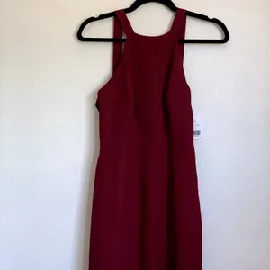 NWT Dessy Collection High Neck Backless‎ Crepe Trumpet Gown in Burgundy 3039 thumbnail 5