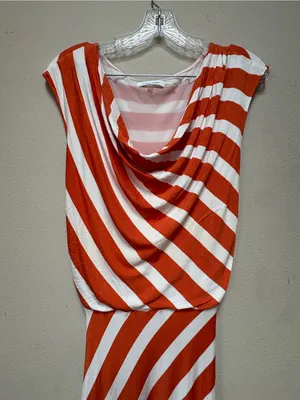 Calvin Klein Orange White Striped Maxi Dress L Cowl Neck Coastal Resort thumbnail 5