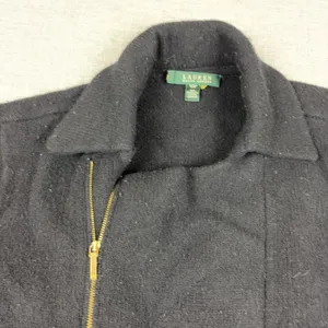 Lauren Ralph Lauren Sweater Womens Medium Black Lambs Wool Full Zip Knit thumbnail 3