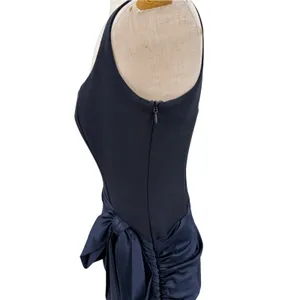 Cinq a Sept Marian Gown Navy Silk Draped Bow Side Slit Maxi Dress NWT Size 6 thumbnail 8