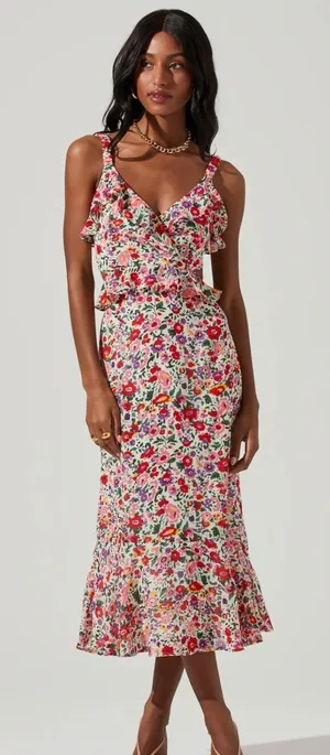 ASTR Revolve the label Wildflower Ruffle Cutout Midi Dress thumbnail 1
