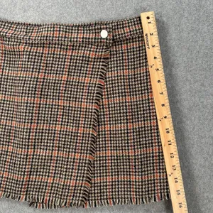 Urban Outfitters Plaid Wrap Mini Skirt Size Medium Brown/Orange Fringe Button thumbnail 5