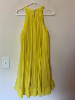 ZARA Pleated Halter Neck Sleeveless A-Line Mini Dress Yellow Sz XS thumbnail 10