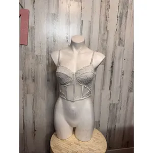 Say What? Corset Top Womens Medium White Lace Sheer Mesh Underwire Bustier Zip B thumbnail 4