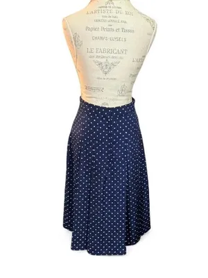 Vintage Navy and White Polka Dot Midi Skirt thumbnail 3
