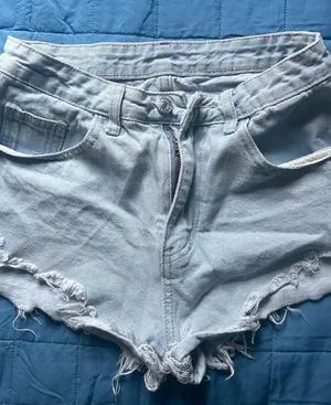 SheIn Light Blue Denim Frayed Hem Women’s Shorts thumbnail 1