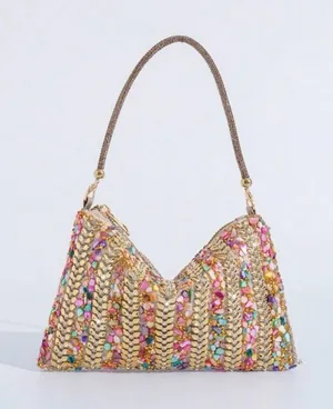 Multicolor Gold Rhinestone Handbag Purse thumbnail 1