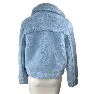 Gap Blue Sherpa Fleece Wide Collar Full Zip Long Sleeve Bomber Coat Jacket Sz S thumbnail 2
