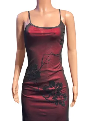 Whistle sleeveless burgundy and black midi mesh overlay and floral print dress M thumbnail 6
