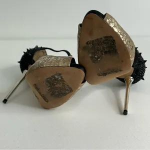 Sam Edelman Scarlett Black‎ and Gold Heels Size 7.5 thumbnail 9