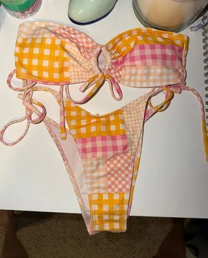Colorful Gingham Bikini Set Orange Size XS thumbnail 1