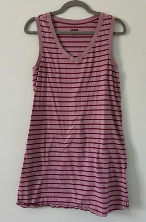 Pact Organic Cotton Soft Spun Pink Stripe A Line Sleeveless Mini Shirt Dress S thumbnail 1