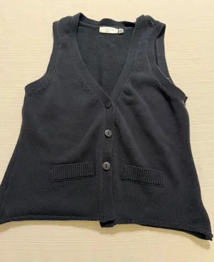 Cloth by Design Navy Blue Knit V-Neck Sweater Vest Women Large L Button Up thumbnail 1