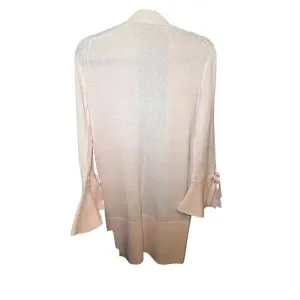 Ann Taylor LOFT Pink Silk Blend Cardigan Small Open Front Bell Sleeve Wrist Tie‎ thumbnail 2