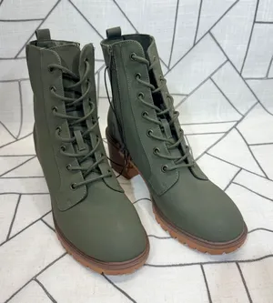 Sugar‎ Baxter Combat Boots 8.5 Olive Green Lace Up Side Zip Block Heel Lug Sole thumbnail 1