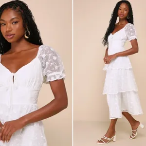 LULU's Bridal Shower Reception Floral Romantic Tiered Ruffles Midi Dress thumbnail 2