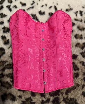 SHEIN Hot Pink Brocade Lace-Up Waist Corset thumbnail 1