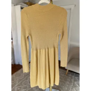 Free People Metallic Ribbed Knit Dress‎ Long Sleeve Gold Quiet Luxury M Parisian thumbnail 3