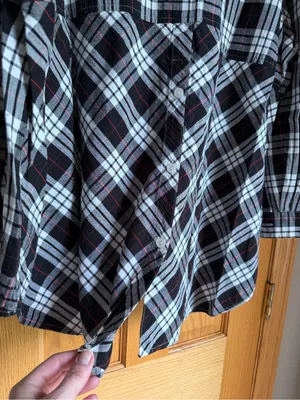 Joan Rivers Plaid Button Down Swing Shirt with Pockets Black White Red 2X thumbnail 5