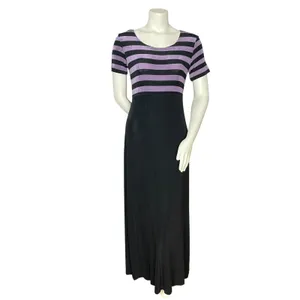 Vintage Slinky Dress 90s Stripes Empire Waist Short Sleeves Stretchy Maxi Retro thumbnail 15