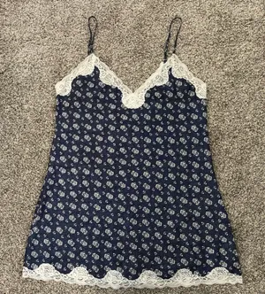 Vintage Gold Label Victoria’s Secret Lace Floral Slip Mini Dress Navy Blue Sz M thumbnail 1