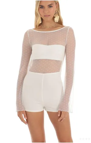 Mesh Dotted Open Back Romper thumbnail 4